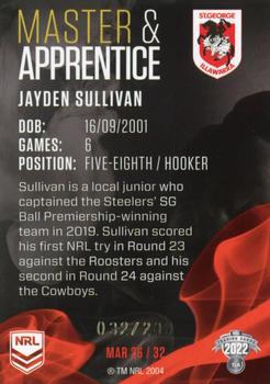 2022 NRL Traders - Master & Apprentice Red #MAR26 Jayden Sullivan Back